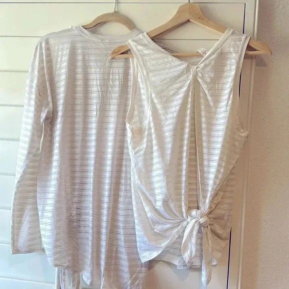 LULULEMON EUC Set of 2 Tops Long Sleeve Tank Sleeveless Tie Back 6 White - Picture 6 of 6